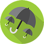 One large umbrella and two small umbrellas inside a green circle