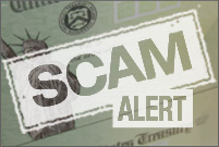 US Treasury check with white Scam Alert letters superimposed